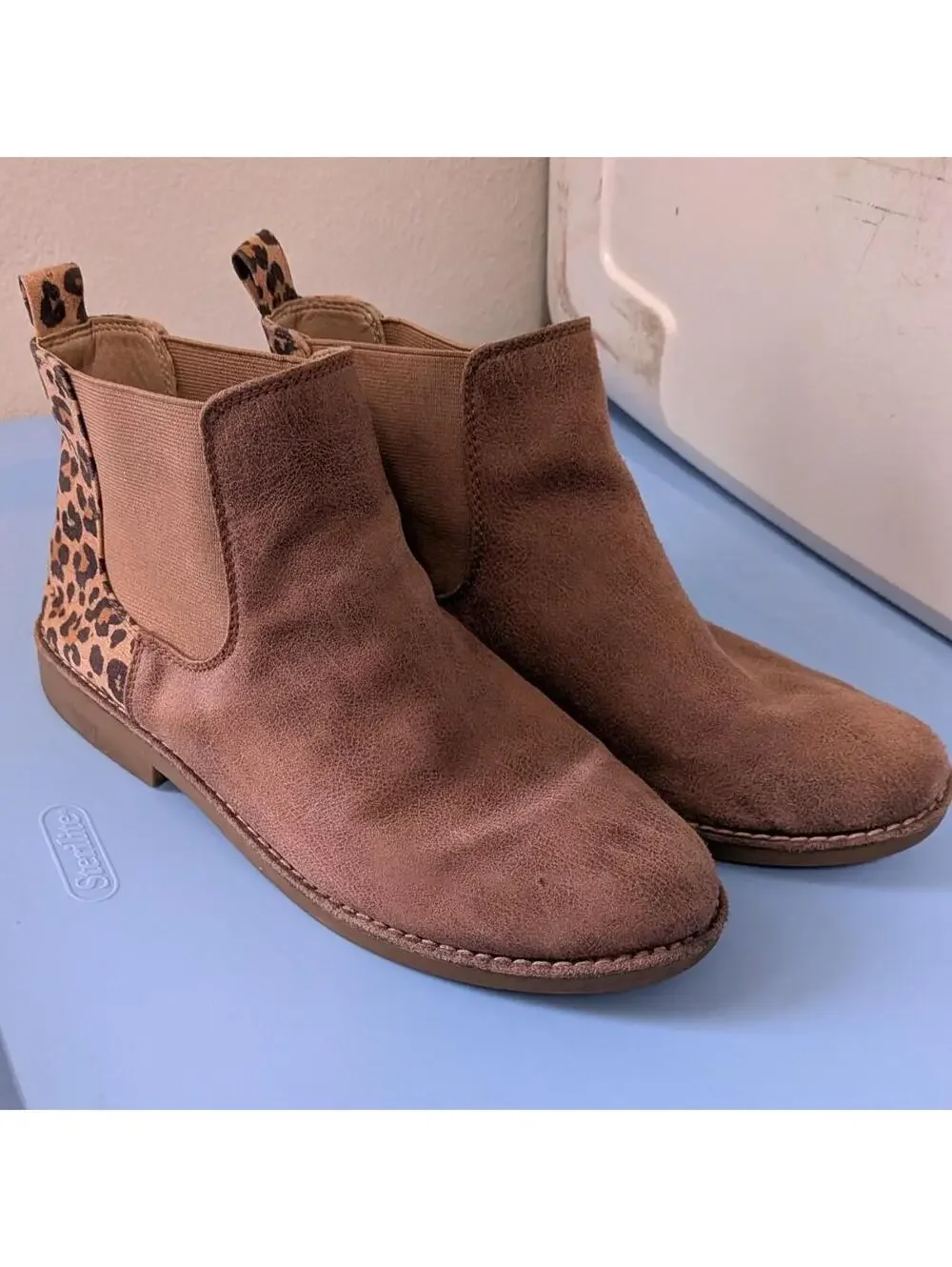 Seven Dials Tan Leopard Back Chelsea Ankle Boots Womens 8
